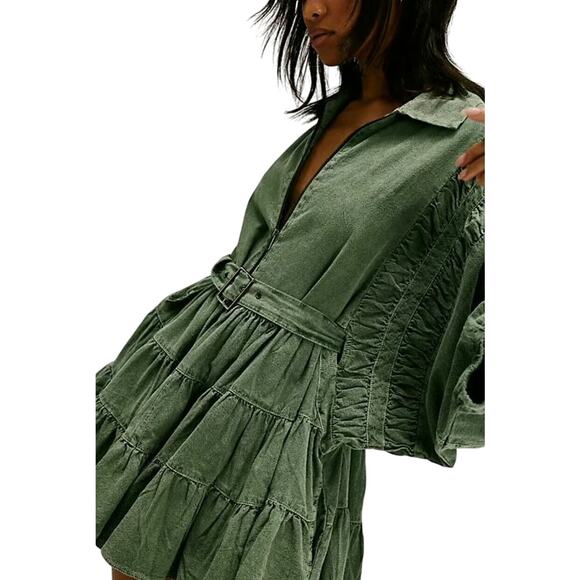 FREE PEOPLE Green Hampton Mini Dress Size L P2P 33.5” New w/o Tag MSRP $198 SOO - Picture 3 of 15